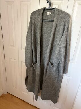 H&M Long Open-Front Gray Knit Cardigan with Pockets